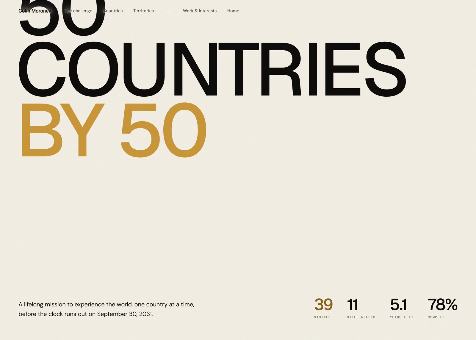 Screenshot of the 50 Countries by 50 tracker