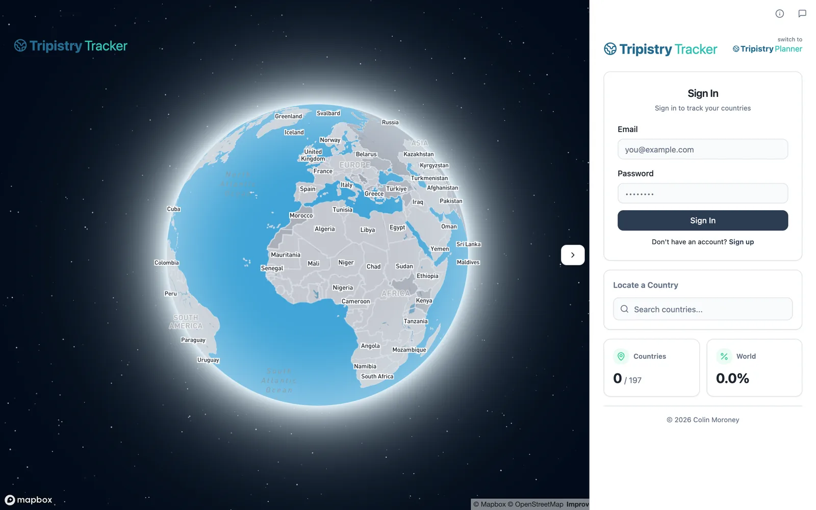 Screenshot of the Tripistry travel tracker